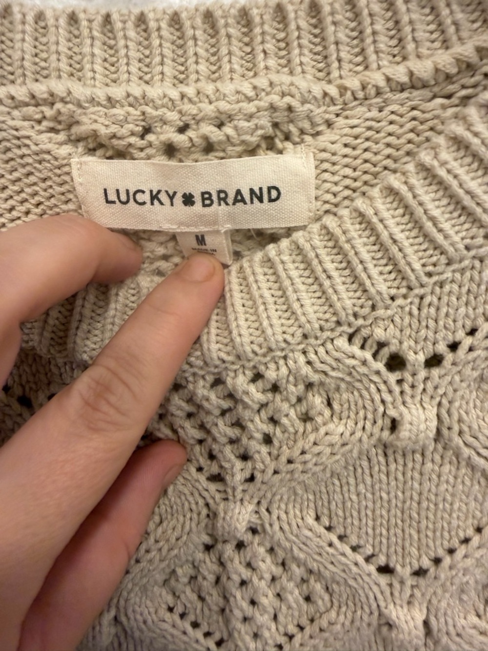 Lucky Brand Beige Openwork Knit Sleeveless Sweater Vest - Picture 3 of 4